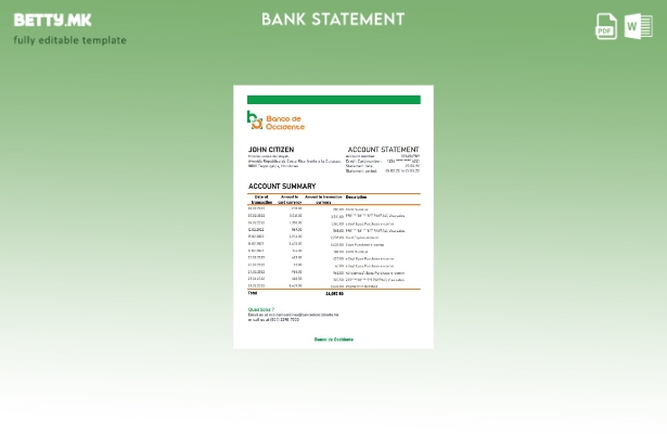 модерен стил Хондурас Banco de Occidente банкарски шаблон ексел